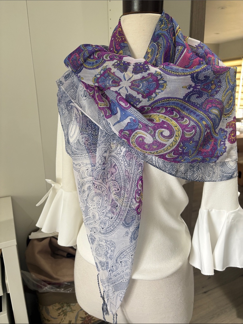 Charlies Purple and Blue Paisley Wrap Scarf